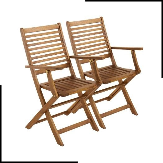 Charles Bentley FSC Acacia Wooden Pair of Foldable Outdoor Dining Armchairs