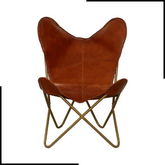 Classy Handmade Leather Living Room Chairs-Butterfly Chair Tan