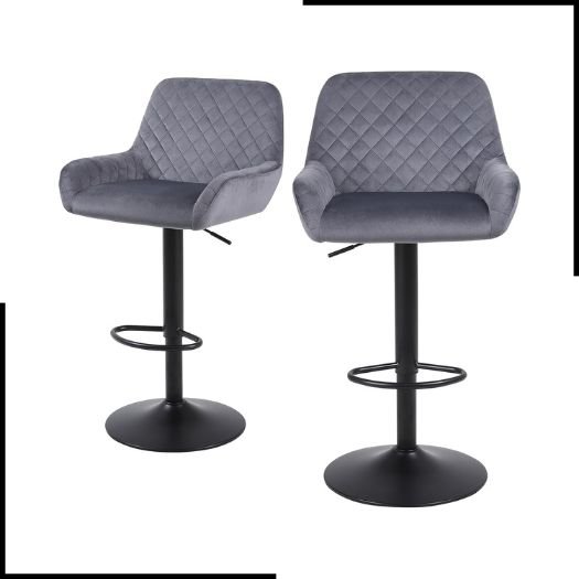 ralex-chair Bar Stools Set of 2, Height Adjustable Velvet Fabric Swivel