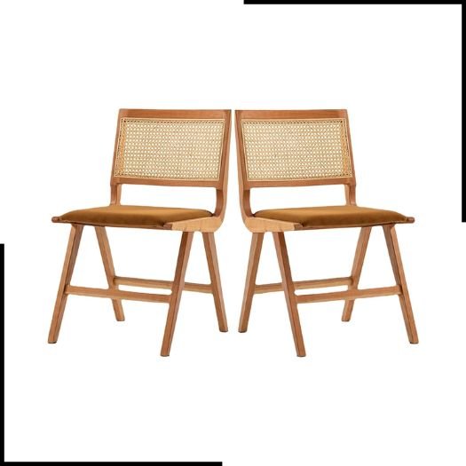 Rattan Dining Chairs Set of 2, Curved Back Farmhouse Dining Room Chairs