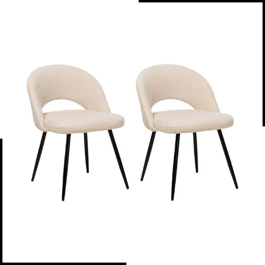 Set of 2 Modern Dining Chairs Boucle Fabric