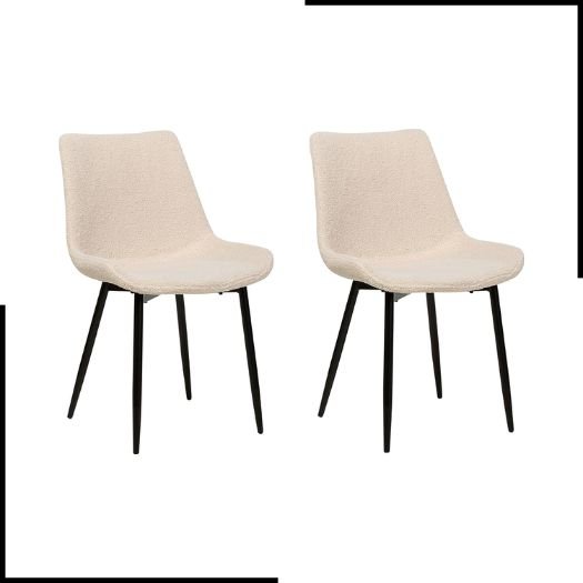 Set of 2 Modern Dining Chairs Boucle Fabric